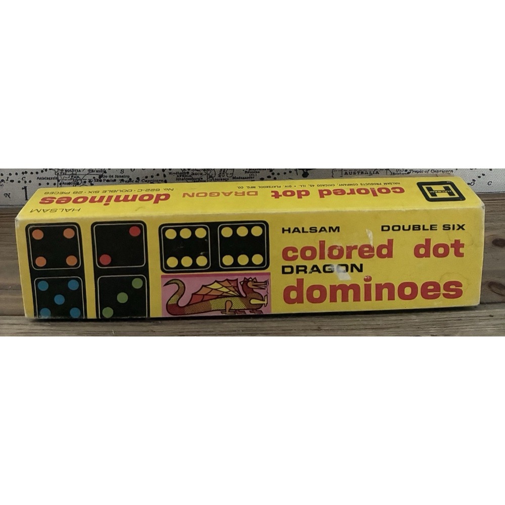 Vintage Halsam Double Nine Colored Dot Dragon Dominoes Complete Set